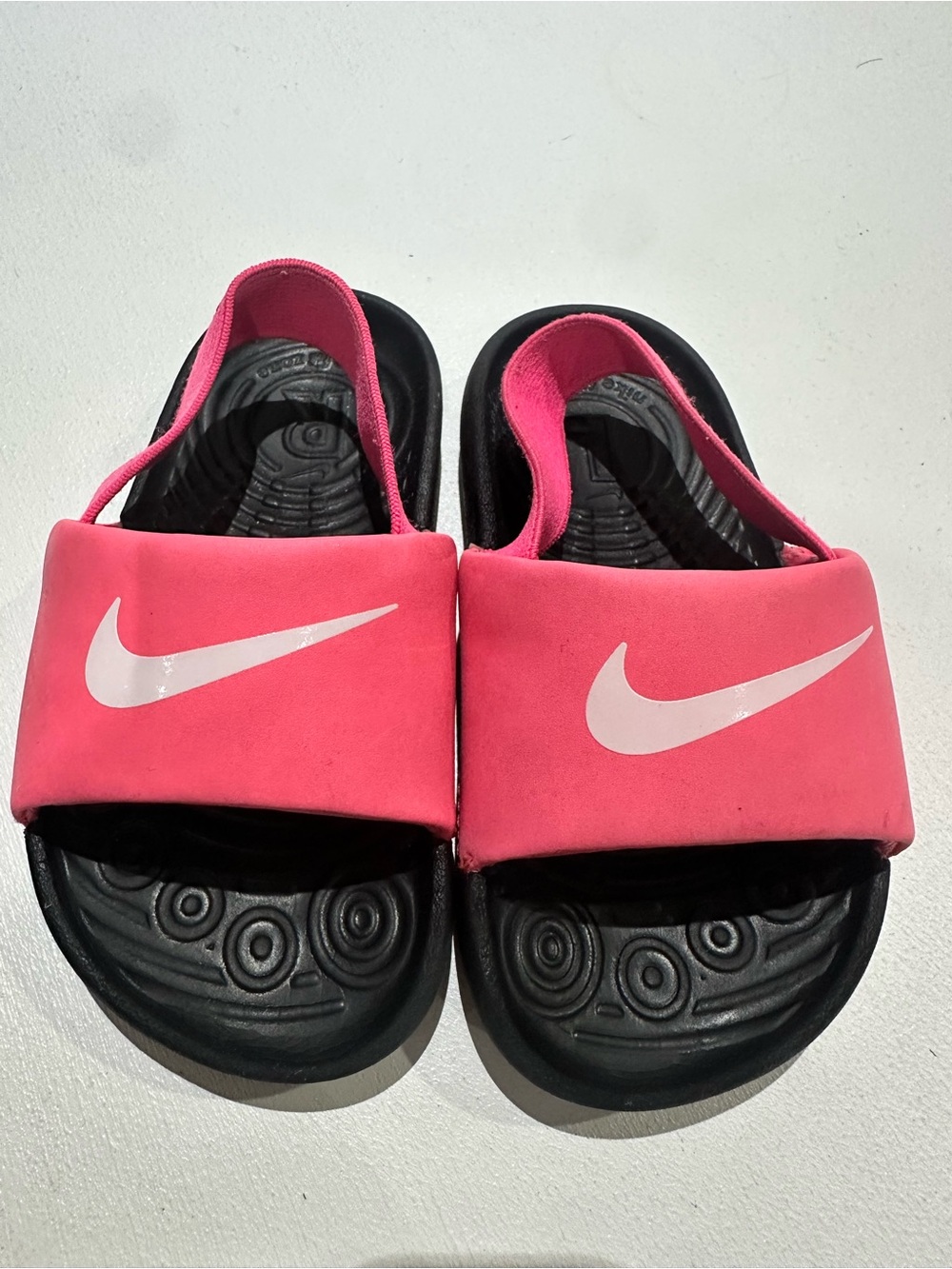 Nike Pink and Black Slide Sandals